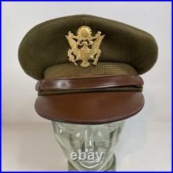 Vintage Antique US Military WWII Wool Army Officer's Hat Cap with Badge
