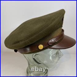 Vintage Antique US Military WWII Wool Army Officer's Hat Cap with Badge