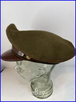 Vintage Antique US Military WWII Wool Army Officer's Hat Cap with Badge