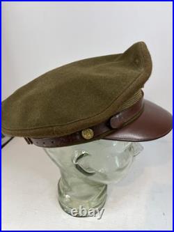 Vintage Antique US Military WWII Wool Army Officer's Hat Cap with Badge