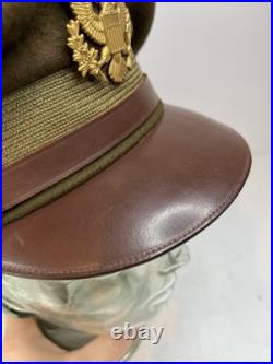 Vintage Antique US Military WWII Wool Army Officer's Hat Cap with Badge