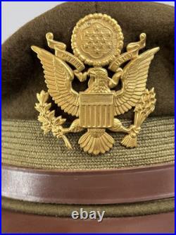 Vintage Antique US Military WWII Wool Army Officer's Hat Cap with Badge