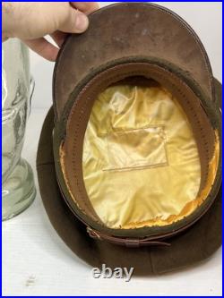 Vintage Antique US Military WWII Wool Army Officer's Hat Cap with Badge