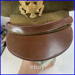 Vintage Antique US Military WWII Wool Army Officer's Hat Cap with Badge