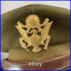 Vintage Antique US Military WWII Wool Army Officer's Hat Cap with Badge