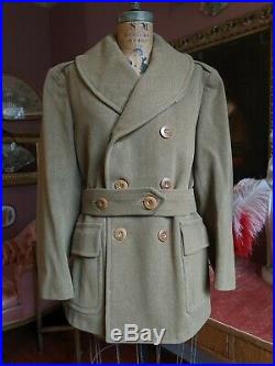 Vintage Coat Dated 1942 Green Wool Mackinaw Jacket WWII Army Military Coat