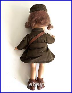 Vintage Composition Doll WWII USA Army Girl With Bag, Original Outfit 15 Rare