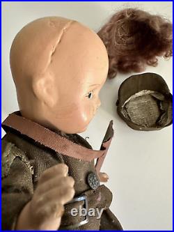 Vintage Composition Doll WWII USA Army Girl With Bag, Original Outfit 15 Rare