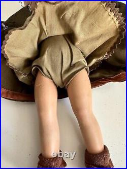 Vintage Composition Doll WWII USA Army Girl With Bag, Original Outfit 15 Rare