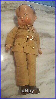 Vintage Effanbee SKIPPY Composition Doll c. 1943 WWII Army Uniform Original 14