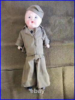 Vintage Ideal Composition WWII Boy Doll Army Soldier 15 Cloth Wood Toy 1942
