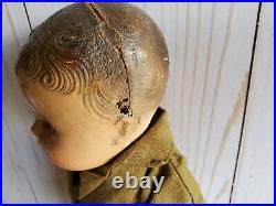 Vintage Ideal Composition WWII Boy Doll Army Soldier 15 Cloth Wood Toy 1942