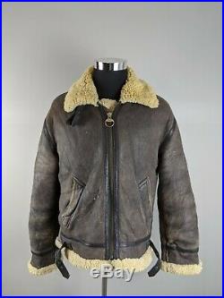 Vintage Leather Sheepskin B3 Bomber Flight Biker Jacket Mens WW2 Shearling Wool