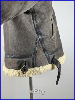 Vintage Leather Sheepskin B3 Bomber Flight Biker Jacket Mens WW2 Shearling Wool