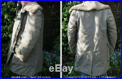 Vintage Mens Sheepskin WW2 M1909 Swedish Army Field Coat MATS LARSSON 1940s WWII