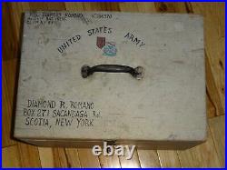 Vintage Military US Army chest foot locker wood box WWII 1st Division PFC