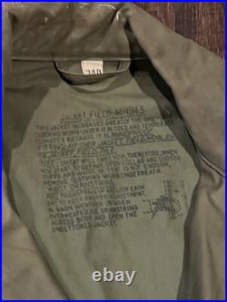 Vintage Original Combat Worn US Army M-1943 Field Jacket 34 R WWII Era No Wash