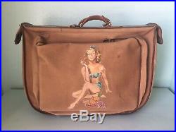 Vintage Original US Army WW2 Pinup Girl Hand-Painted GHQ Division BAG -1940s