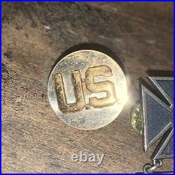 Vintage US Army Dress Uniform & Hat Insignia 3 Pieces. Eagle, Sterling Rifle Pin