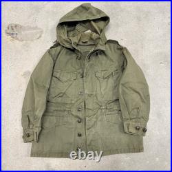 Vintage US Army Jacket Mens Small M-1943 MQ1 Field Coat WW2 WWII Hooded Olive