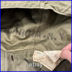 Vintage US Army Jacket Mens Small M-1943 MQ1 Field Coat WW2 WWII Hooded Olive