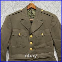 Vintage US Army Officer Service Coat 39R Green Belted Uniform Jacket WWII 1942