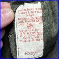 Vintage US Army Officer Service Coat 39R Green Belted Uniform Jacket WWII 1942 Vintage US Army Officer Service Coat 39R Green Belted Uniform Jacket WWII 1942
