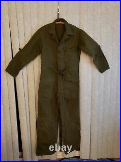 Vintage US Army WWII HBT 13 Star Button Green Military Coveralls Size 38