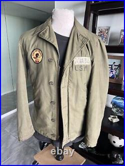 Vintage WW2 USN Original Navy N-4 Green Deck Jacket Vietnam Era Military M