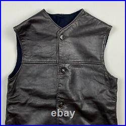 Vintage WW2 WWII Canadian Army Dark Brown Leather Jerkin Wool Lined Vest Small