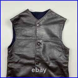 Vintage WW2 WWII Canadian Army Dark Brown Leather Jerkin Wool Lined Vest Small