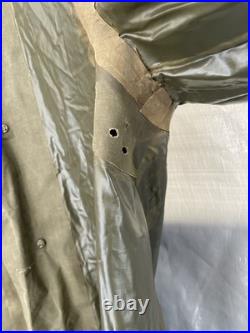 Vintage WW2 WWII US Army Raincoat 1943 OD Rubberized Trench Rain Coat Rubber