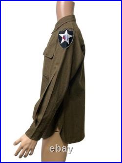 Vintage WWII 1943 US Army M1937 Wool Flannel Shirt 2nd Infantry Division Indianh