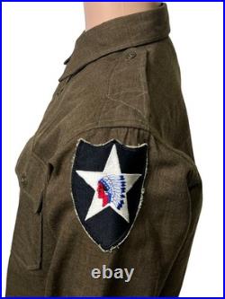 Vintage WWII 1943 US Army M1937 Wool Flannel Shirt 2nd Infantry Division Indianh