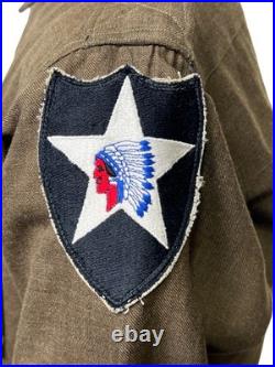 Vintage WWII 1943 US Army M1937 Wool Flannel Shirt 2nd Infantry Division Indianh