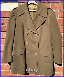 Vintage WWII Army Regulation Officers Wool Overcoat Doeskin Short Style 1942