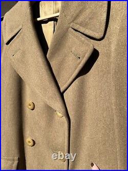 Vintage WWII Army Regulation Officers Wool Overcoat Doeskin Short Style 1942