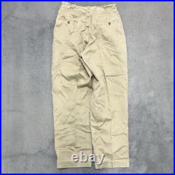 Vintage WWII Button Fly Cotton Army Military Trousers 32x31 Khaki 1940s 40s