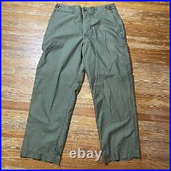 Vintage WWII Cotton Field Trousers Size 40x32 OD Green Cutter Tag Pants US Army