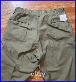 Vintage WWII Cotton Field Trousers Size 40x32 OD Green Cutter Tag Pants US Army