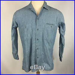 Vintage WWII Korean War Denim Chambray Military Army Navy Button Uniform Shirt