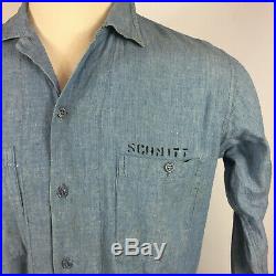 Vintage WWII Korean War Denim Chambray Military Army Navy Button Uniform Shirt
