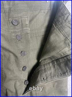 Vintage WWII Medium US Military Army Green Metal Star Button Combat Trousers
