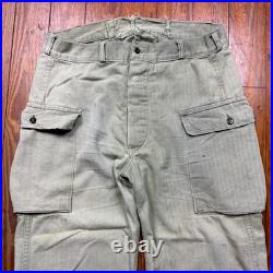 Vintage WWII US Army HBT Cargo Trousers Mens Size 34x28 Herringbone Military 40s