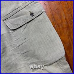 Vintage WWII US Army HBT Cargo Trousers Mens Size 34x28 Herringbone Military 40s
