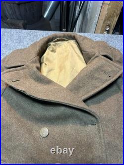 Vintage WWII US Army Long Wool Overcoat Trenchcoat WW2 1942 Mens M 40 Cool