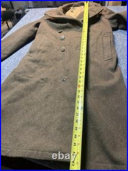 Vintage WWII US Army Long Wool Overcoat Trenchcoat WW2 1942 Mens M 40 Cool
