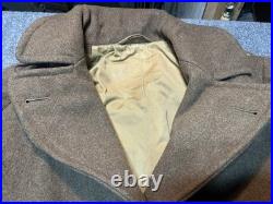 Vintage WWII US Army Long Wool Overcoat Trenchcoat WW2 1942 Mens M 40 Cool