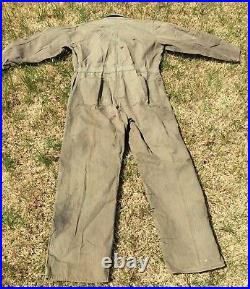 Vintage WWII US Army Military HBT SALT & PEPPER Herringbone Jumpsuit Coveralls
