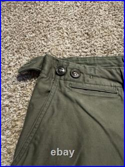 Vintage WWII US Army Military Olive Trouser Field Cotton Chino Pants Size 32x34